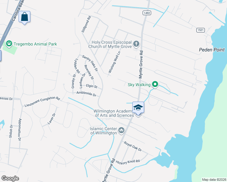 map of restaurants, bars, coffee shops, grocery stores, and more near 6301 Sentry Oaks Drive in Wilmington