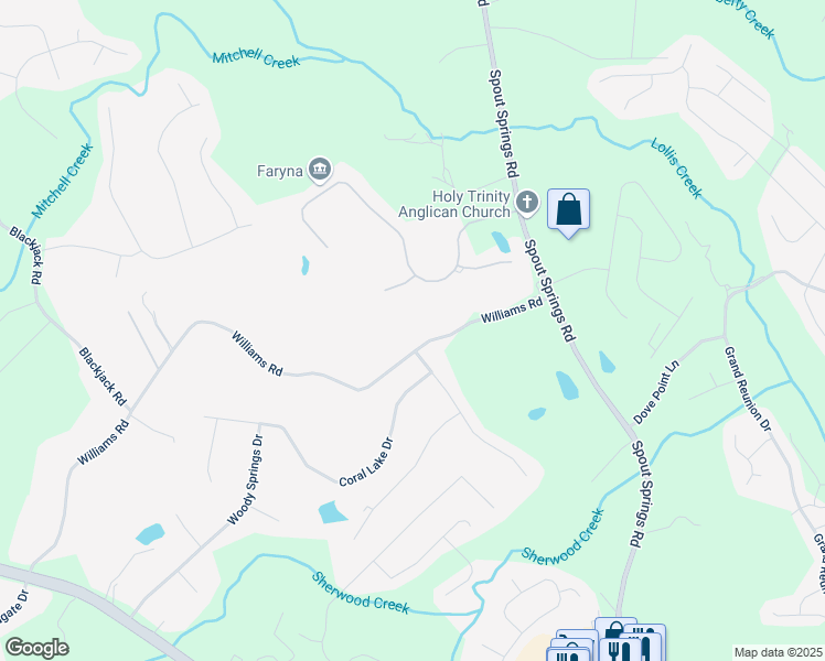 map of restaurants, bars, coffee shops, grocery stores, and more near 7188 Williams Road in Flowery Branch