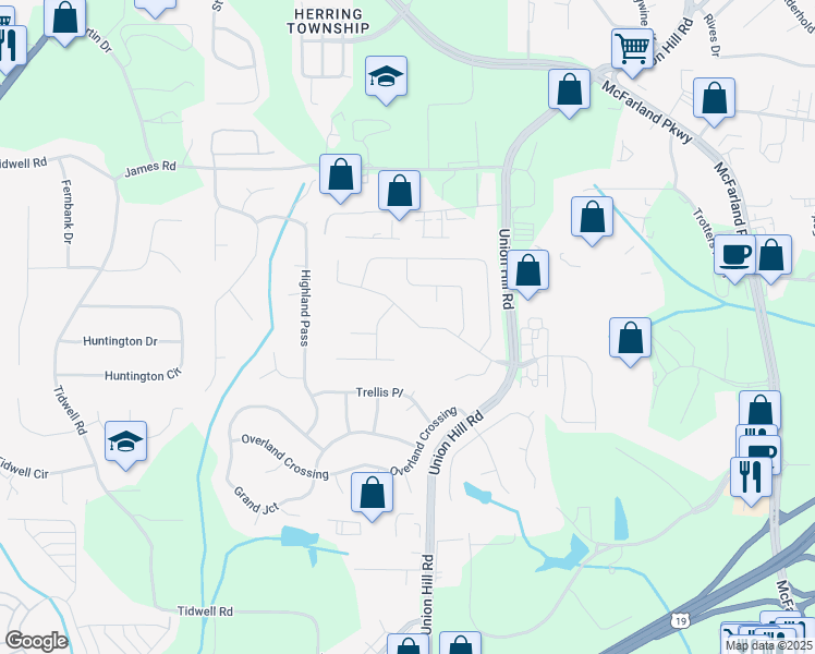 map of restaurants, bars, coffee shops, grocery stores, and more near 1455 Hartford Terrace in Alpharetta