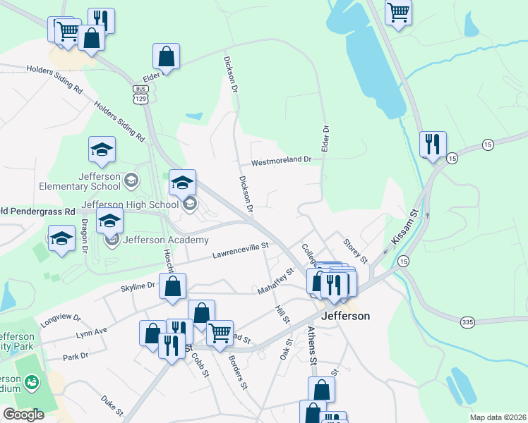 map of restaurants, bars, coffee shops, grocery stores, and more near 374 Washington Street in Jefferson