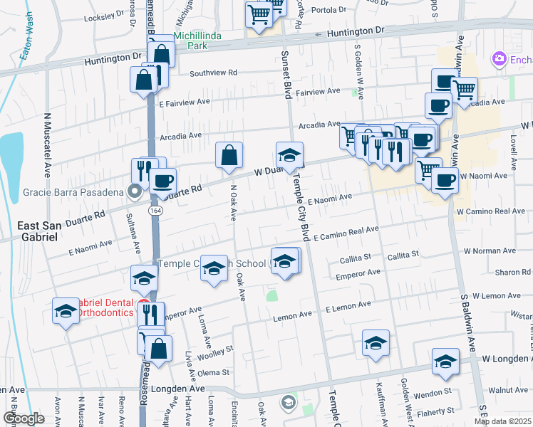 map of restaurants, bars, coffee shops, grocery stores, and more near 9500 East Naomi Avenue in Arcadia
