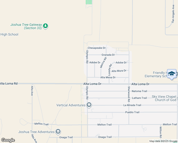 map of restaurants, bars, coffee shops, grocery stores, and more near 7199 Olympic Road in Joshua Tree