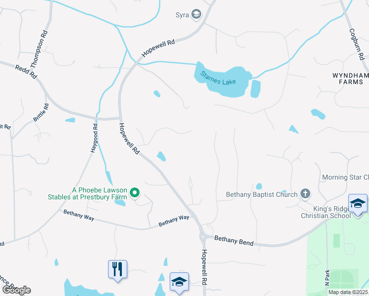map of restaurants, bars, coffee shops, grocery stores, and more near 13895 Hopewell Road in Alpharetta