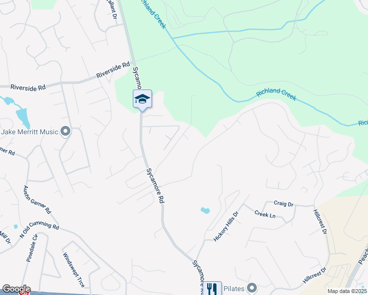 map of restaurants, bars, coffee shops, grocery stores, and more near 1255 East M Croy Road in Sugar Hill