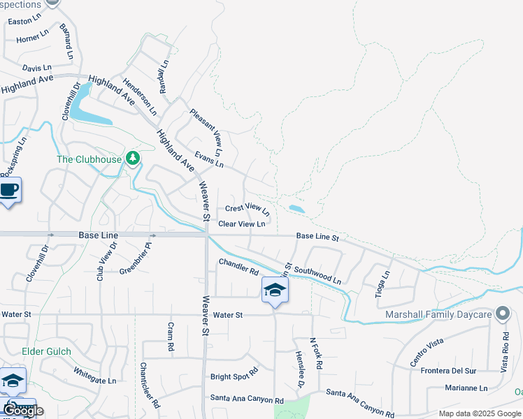 map of restaurants, bars, coffee shops, grocery stores, and more near 29346 Crest View Lane in Highland