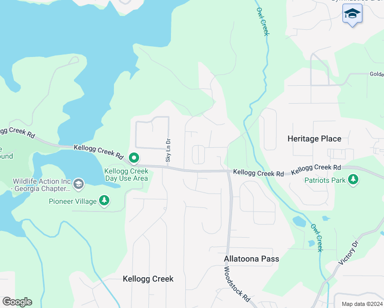 map of restaurants, bars, coffee shops, grocery stores, and more near Blue Sky Circle in Acworth