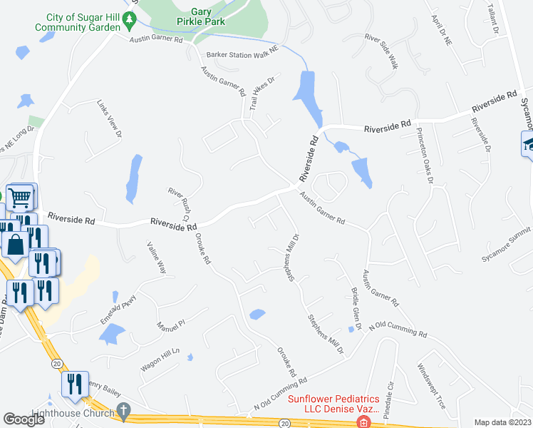 map of restaurants, bars, coffee shops, grocery stores, and more near 869 Stephens Oak Drive in Buford