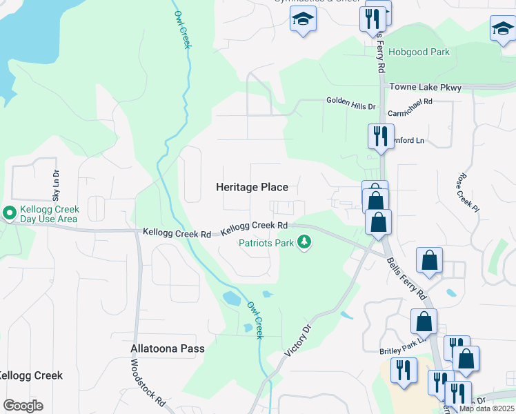 map of restaurants, bars, coffee shops, grocery stores, and more near 6901 Heritage Place in Acworth