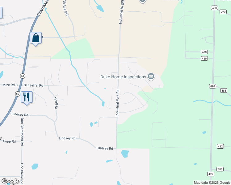 map of restaurants, bars, coffee shops, grocery stores, and more near 770 Industrial Park Road in Cullman