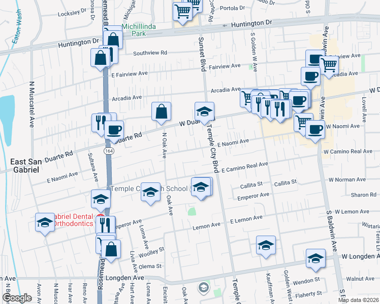 map of restaurants, bars, coffee shops, grocery stores, and more near 9504 East Naomi Avenue in Arcadia