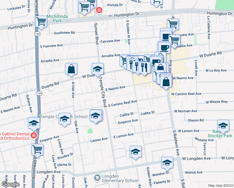 map of restaurants, bars, coffee shops, grocery stores, and more near 9655 Ardendale Avenue in Arcadia