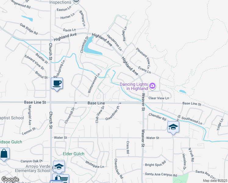 map of restaurants, bars, coffee shops, grocery stores, and more near 7184 Veranda Lane in Highland