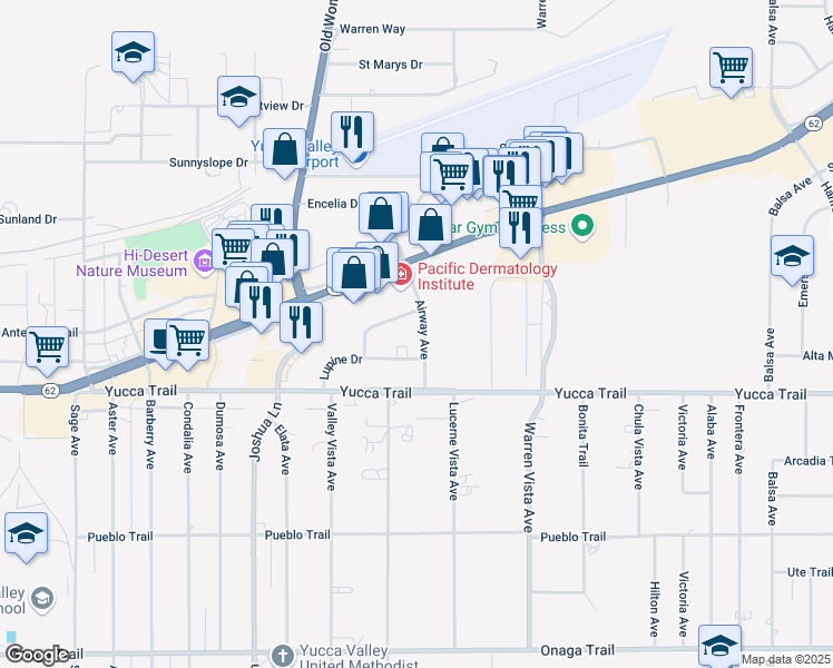map of restaurants, bars, coffee shops, grocery stores, and more near 57486 Lupine Drive in Yucca Valley
