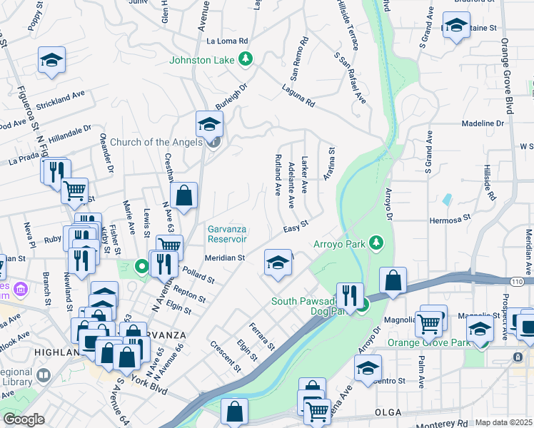 map of restaurants, bars, coffee shops, grocery stores, and more near 921 North Avenue 66 in Los Angeles