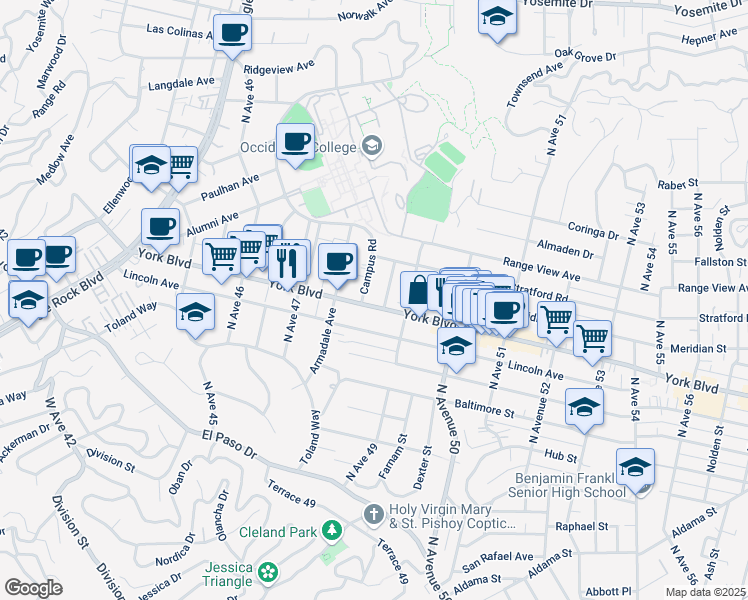 map of restaurants, bars, coffee shops, grocery stores, and more near 4812 York Boulevard in Los Angeles