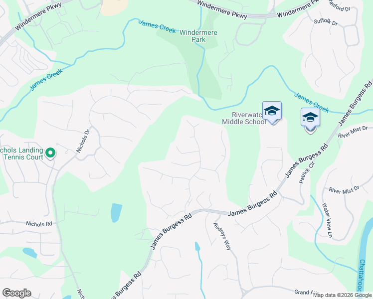 map of restaurants, bars, coffee shops, grocery stores, and more near 1650 Great Heron Cove in Suwanee