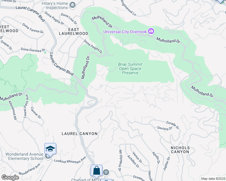 map of restaurants, bars, coffee shops, grocery stores, and more near 7954 Woodrow Wilson Drive in Los Angeles