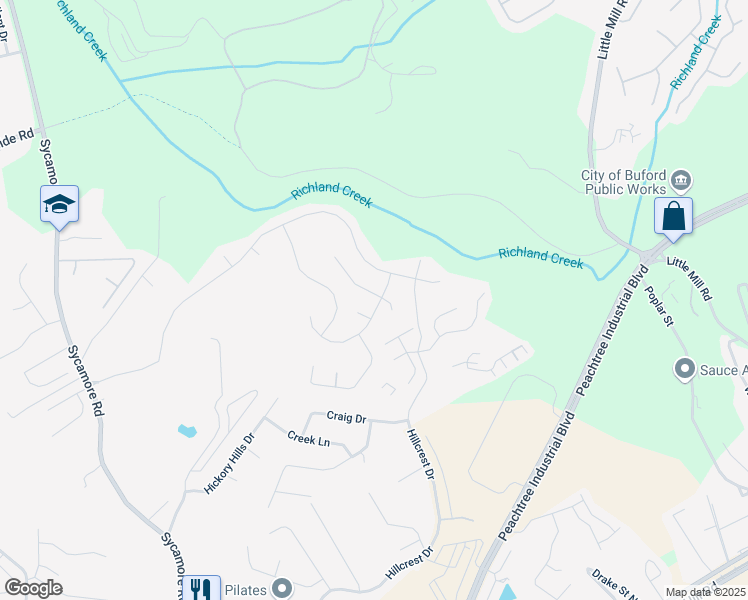map of restaurants, bars, coffee shops, grocery stores, and more near 1560 Avalon Creek Road in Sugar Hill