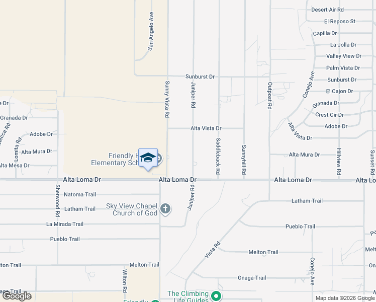 map of restaurants, bars, coffee shops, grocery stores, and more near 7237 Juniper Road in Joshua Tree