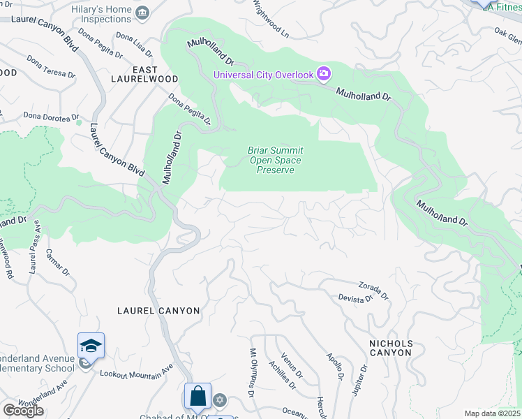 map of restaurants, bars, coffee shops, grocery stores, and more near 7904 Woodrow Wilson Drive in Los Angeles