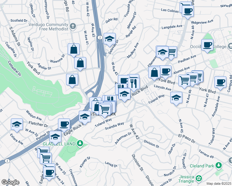 map of restaurants, bars, coffee shops, grocery stores, and more near 4120 Manor Court in Los Angeles