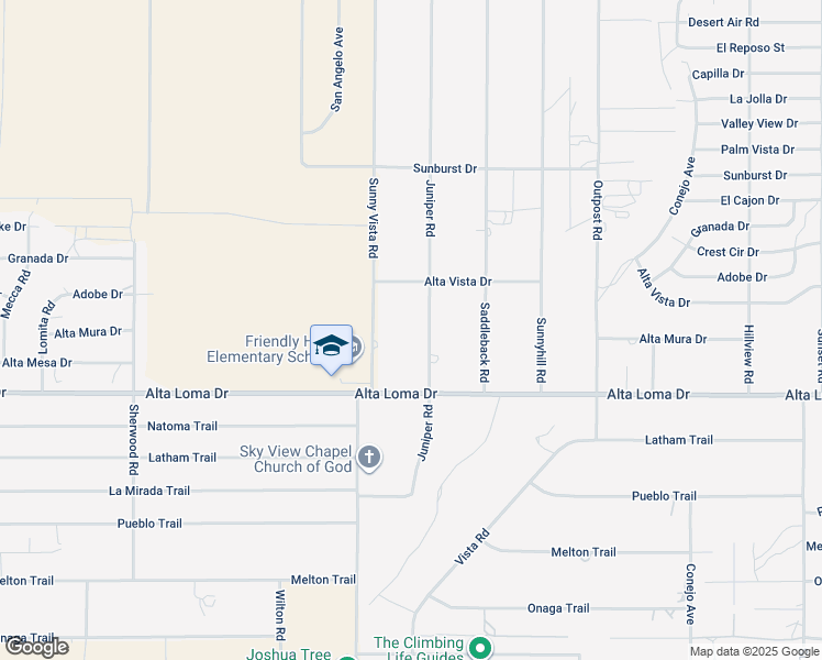 map of restaurants, bars, coffee shops, grocery stores, and more near 7218 Juniper Road in Joshua Tree