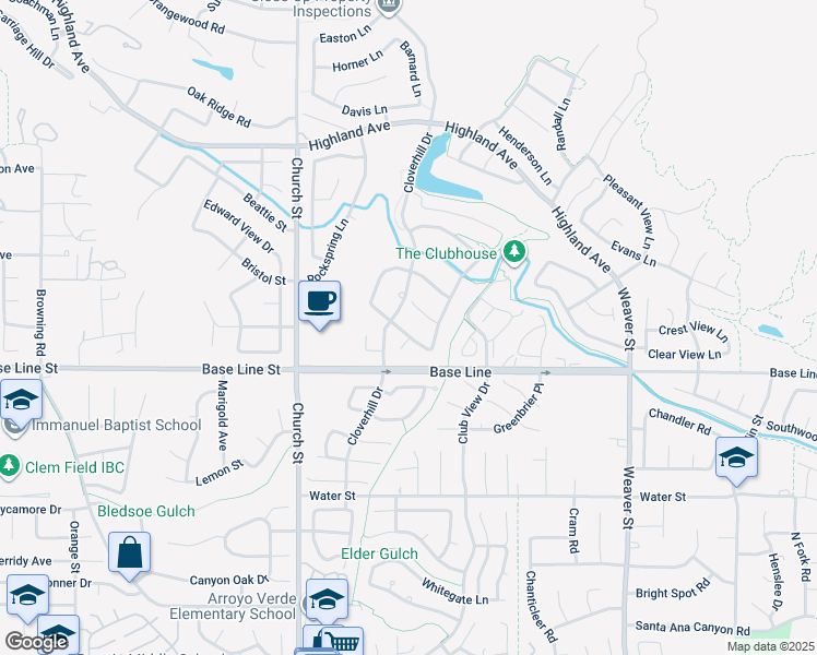 map of restaurants, bars, coffee shops, grocery stores, and more near 29118 Rosewood Lane in Highland