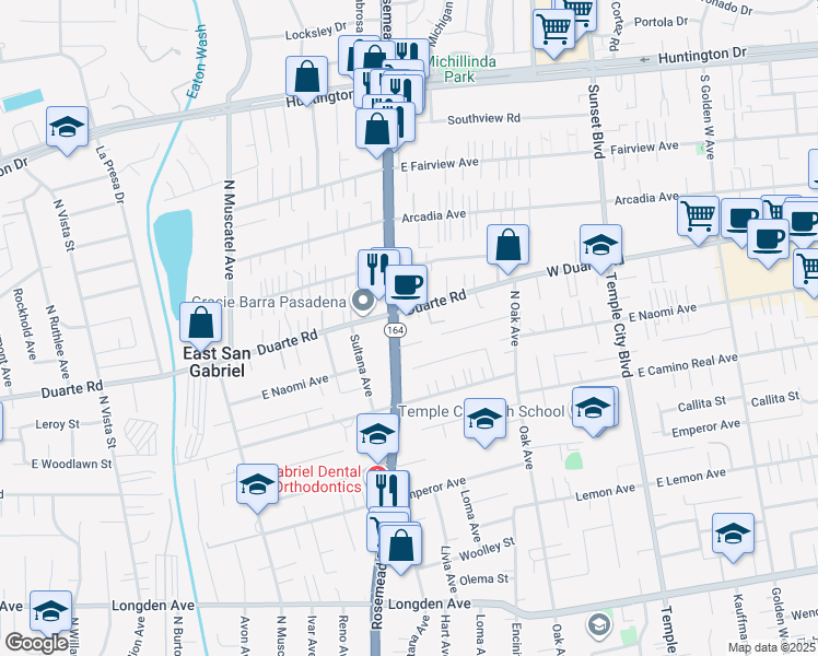 map of restaurants, bars, coffee shops, grocery stores, and more near 9003 Leroy Street in San Gabriel