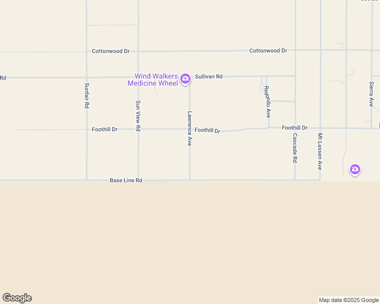 map of restaurants, bars, coffee shops, grocery stores, and more near 7190 Lawrence Avenue in Joshua Tree