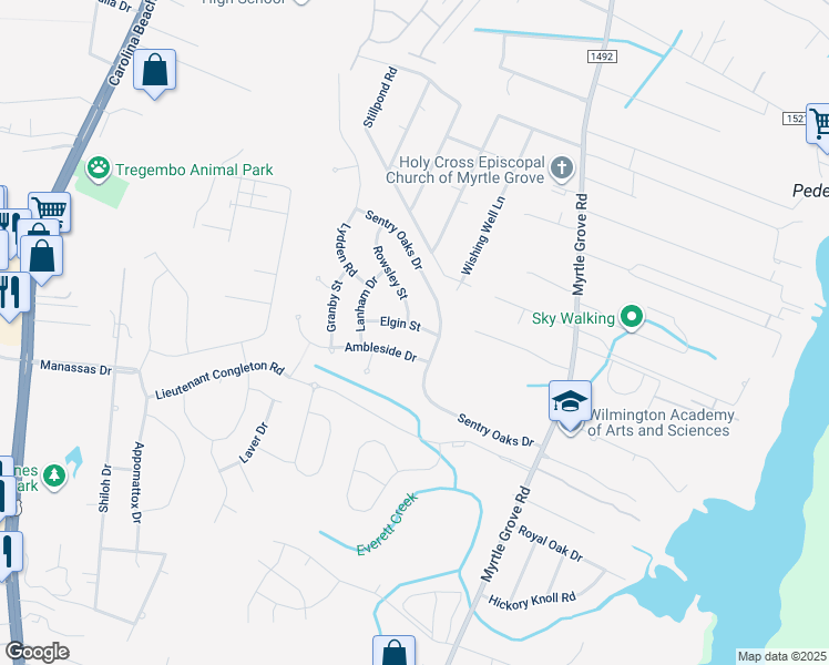 map of restaurants, bars, coffee shops, grocery stores, and more near 1424 Elgin Street in Wilmington