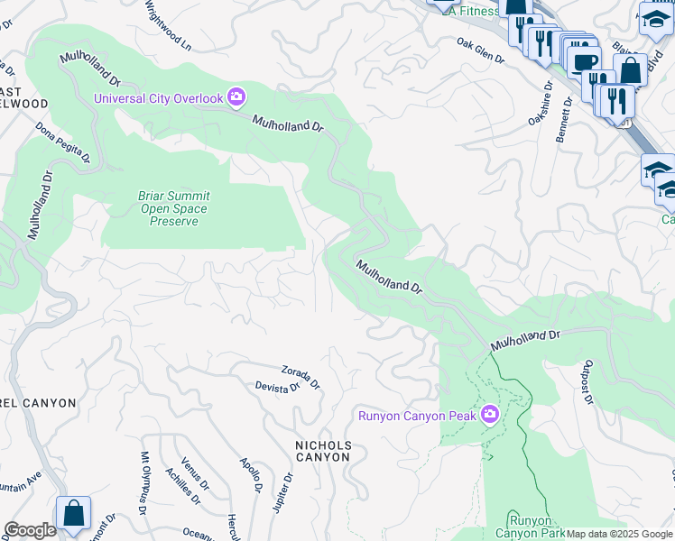 map of restaurants, bars, coffee shops, grocery stores, and more near 2848 Nichols Canyon Place in West Hollywood