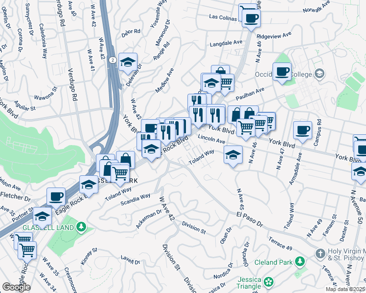 map of restaurants, bars, coffee shops, grocery stores, and more near 1553 Verbena Way in Los Angeles