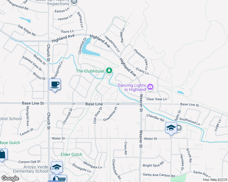 map of restaurants, bars, coffee shops, grocery stores, and more near 7174 Veranda Lane in Highland
