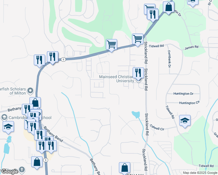 map of restaurants, bars, coffee shops, grocery stores, and more near 3583 Archgate Court in Alpharetta