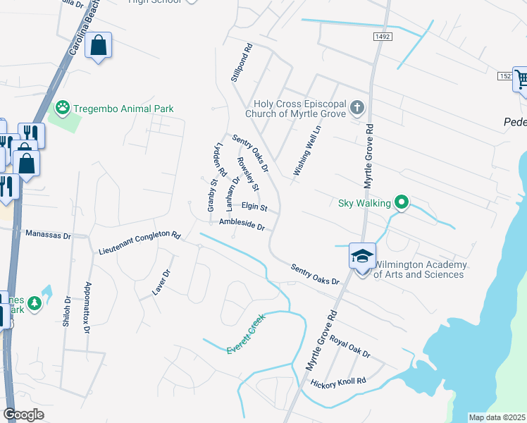 map of restaurants, bars, coffee shops, grocery stores, and more near 1424 Elgin Street in Wilmington