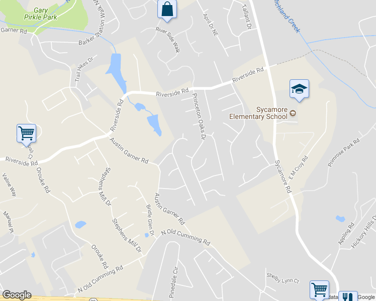 map of restaurants, bars, coffee shops, grocery stores, and more near 980 Oakley Court in Buford