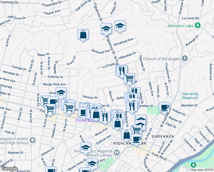 map of restaurants, bars, coffee shops, grocery stores, and more near 564 Meridian Terrace in Los Angeles