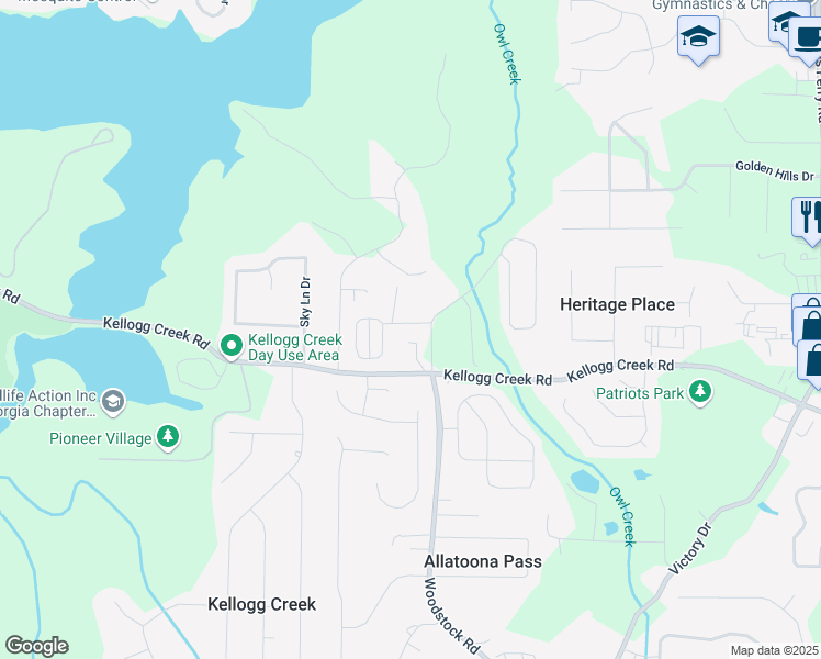 map of restaurants, bars, coffee shops, grocery stores, and more near 207 Cross Road in Acworth