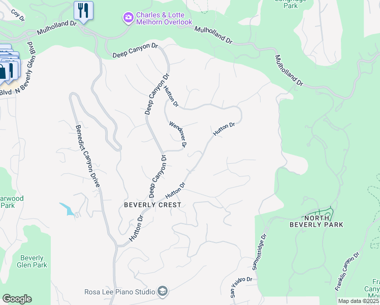 map of restaurants, bars, coffee shops, grocery stores, and more near 9825 Melinda Drive in Beverly Hills