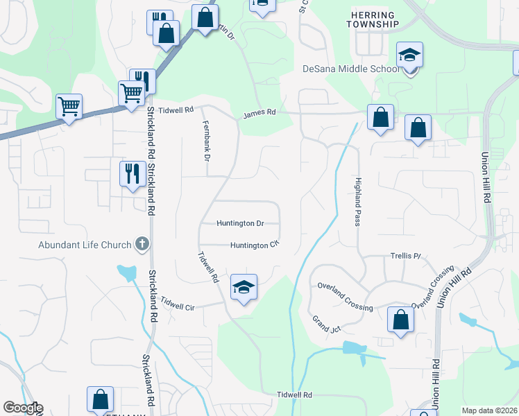 map of restaurants, bars, coffee shops, grocery stores, and more near 170 Huntington Cir in Alpharetta