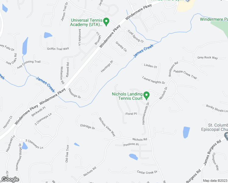 map of restaurants, bars, coffee shops, grocery stores, and more near 805 Earlham Drive in Suwanee
