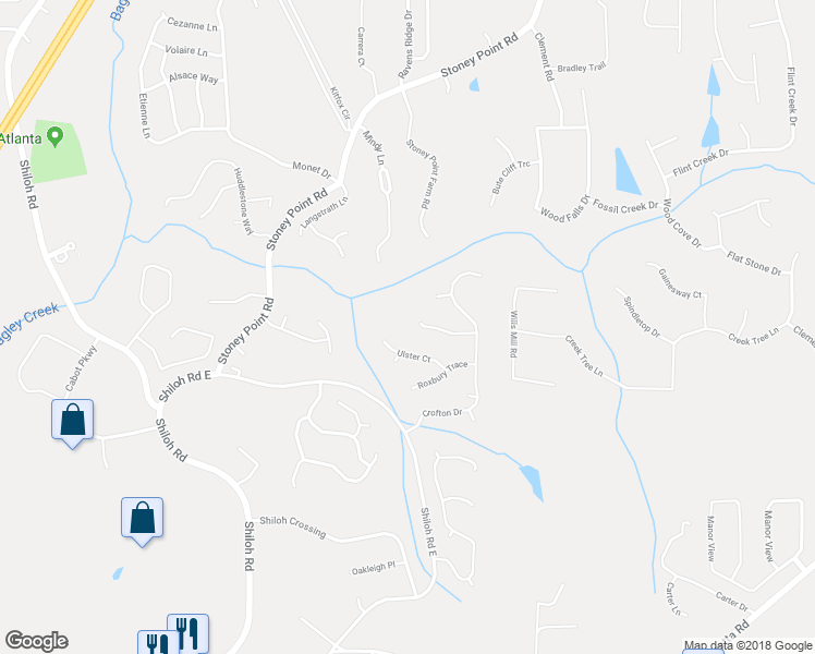 map of restaurants, bars, coffee shops, grocery stores, and more near 6795 Preston Glen Drive in Alpharetta