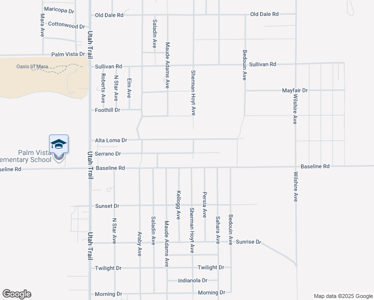 map of restaurants, bars, coffee shops, grocery stores, and more near 74884 Serrano Drive in Twentynine Palms