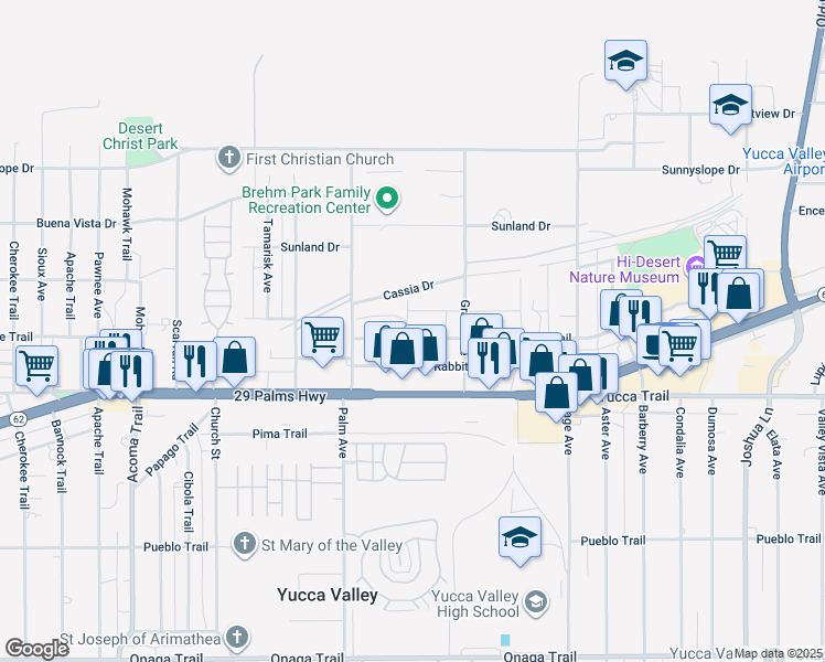 map of restaurants, bars, coffee shops, grocery stores, and more near 56610 Antelope Trail in Yucca Valley