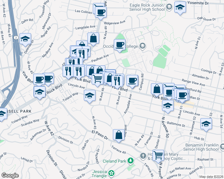 map of restaurants, bars, coffee shops, grocery stores, and more near 1448 Hazelwood Avenue in Los Angeles