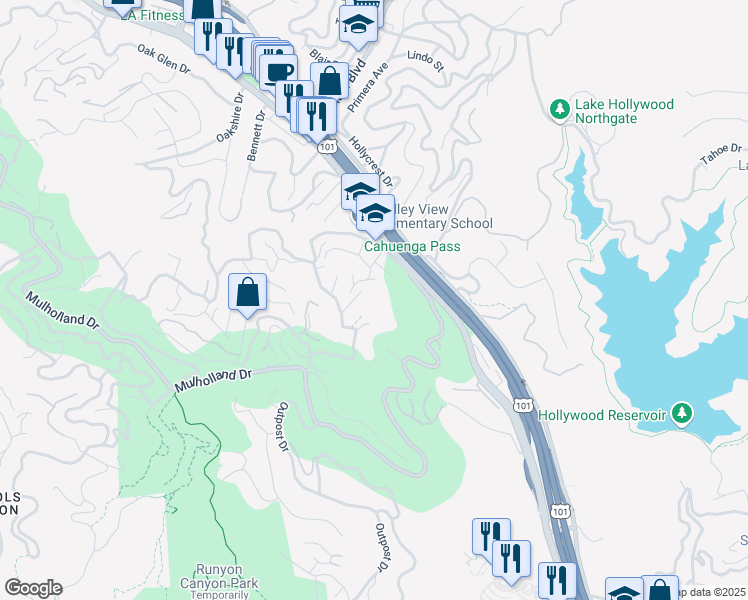map of restaurants, bars, coffee shops, grocery stores, and more near in Los Angeles County