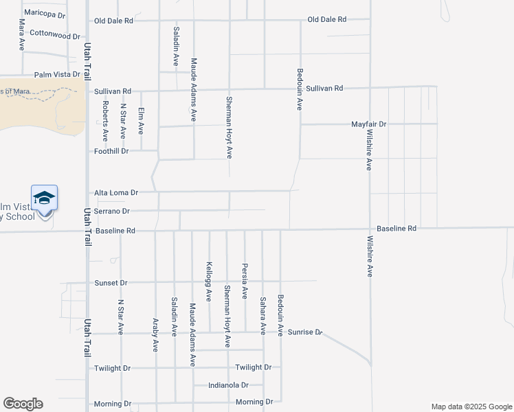 map of restaurants, bars, coffee shops, grocery stores, and more near 74984 Serrano Drive in Twentynine Palms
