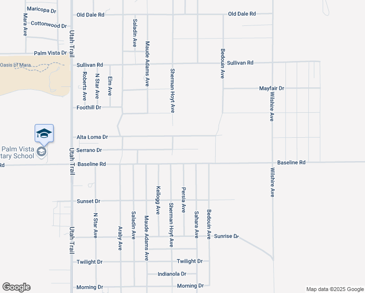 map of restaurants, bars, coffee shops, grocery stores, and more near 74944 Serrano Drive in Twentynine Palms