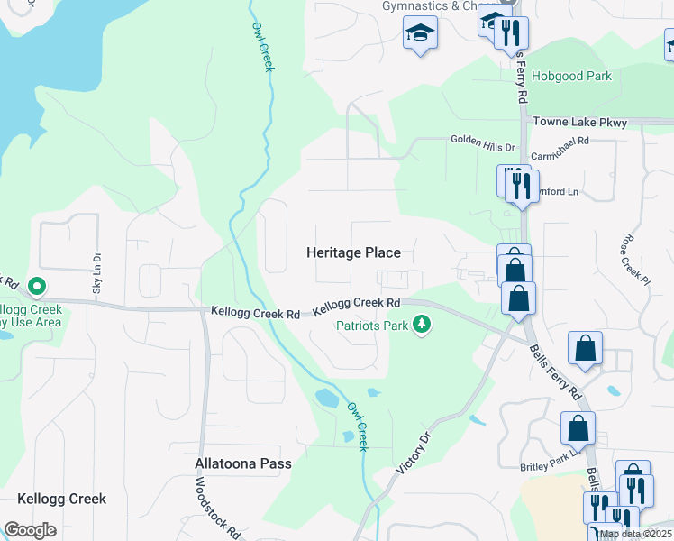 map of restaurants, bars, coffee shops, grocery stores, and more near 1506 Heritage Cove in Acworth