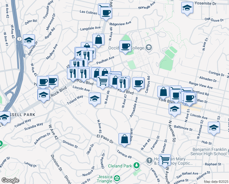 map of restaurants, bars, coffee shops, grocery stores, and more near 1448 Hazelwood Avenue in Los Angeles